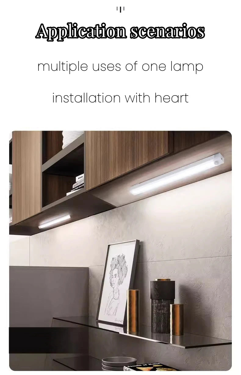 Motion Sensor  Bar  Light Type C Rechargeable Light  LED Magnetic attraction Night Light  for Kitchen Bedside Wardrobe bookcase