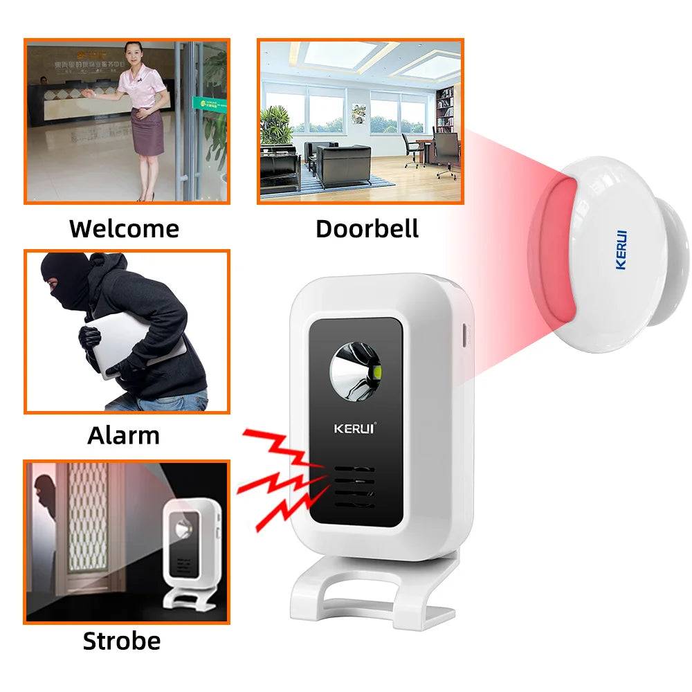 KERUI Wireless Welcome Chime Bell Motion Sensor Detector Security Alarm 32 Songs Doorbell Smart Home LED Night Light Store Shop