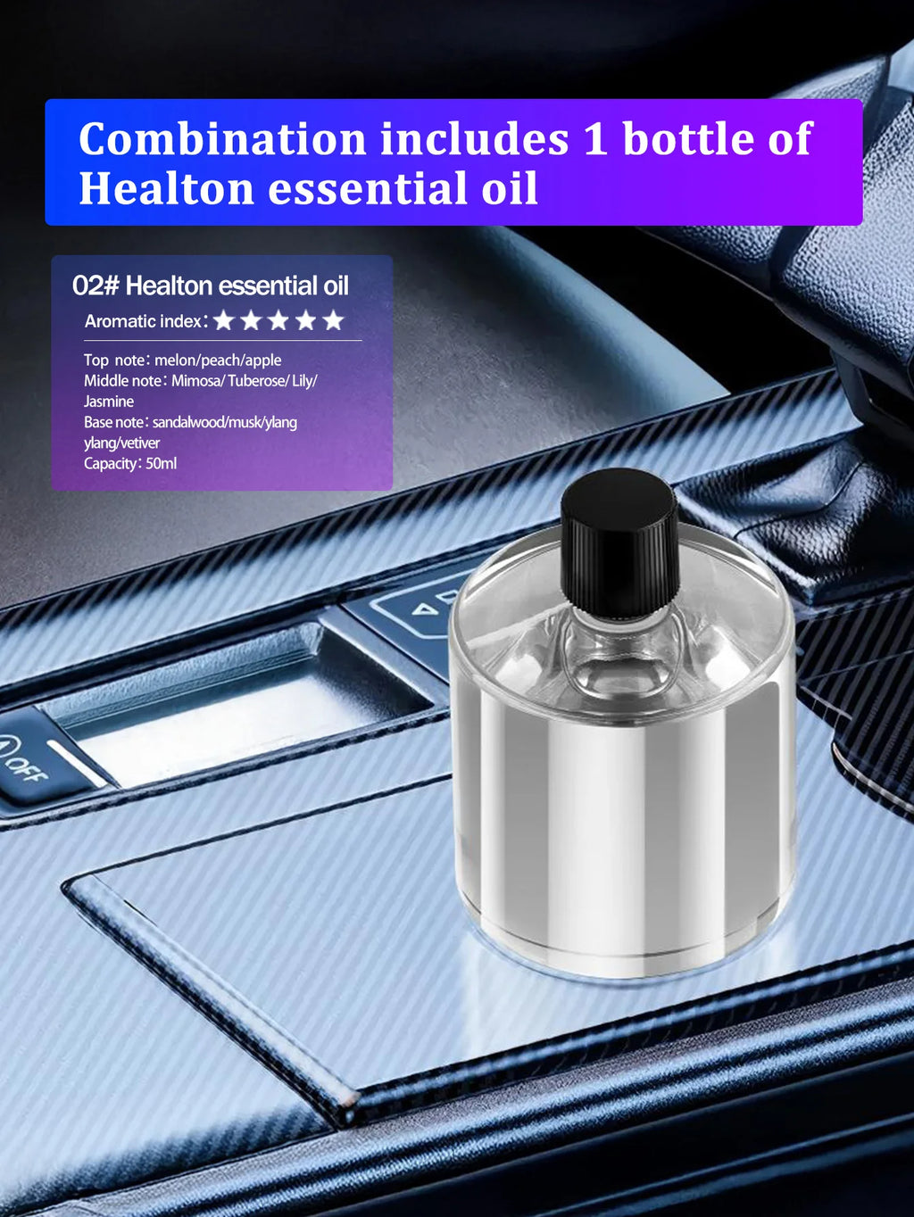 Rechargeable car aroma diffuser, aromatic essential oil, colorful lights, romantic starry sky lights, bedroom gift