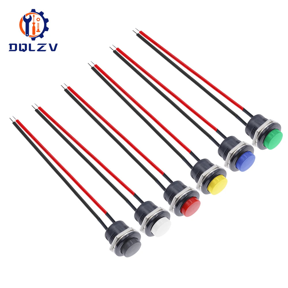 Momentary Push Button Switch With Cable 16mm 6A/125VAC 3A/250VAC Round Switches R13-507 BLACK RED GREEN WHITE BLUE YELLOW
