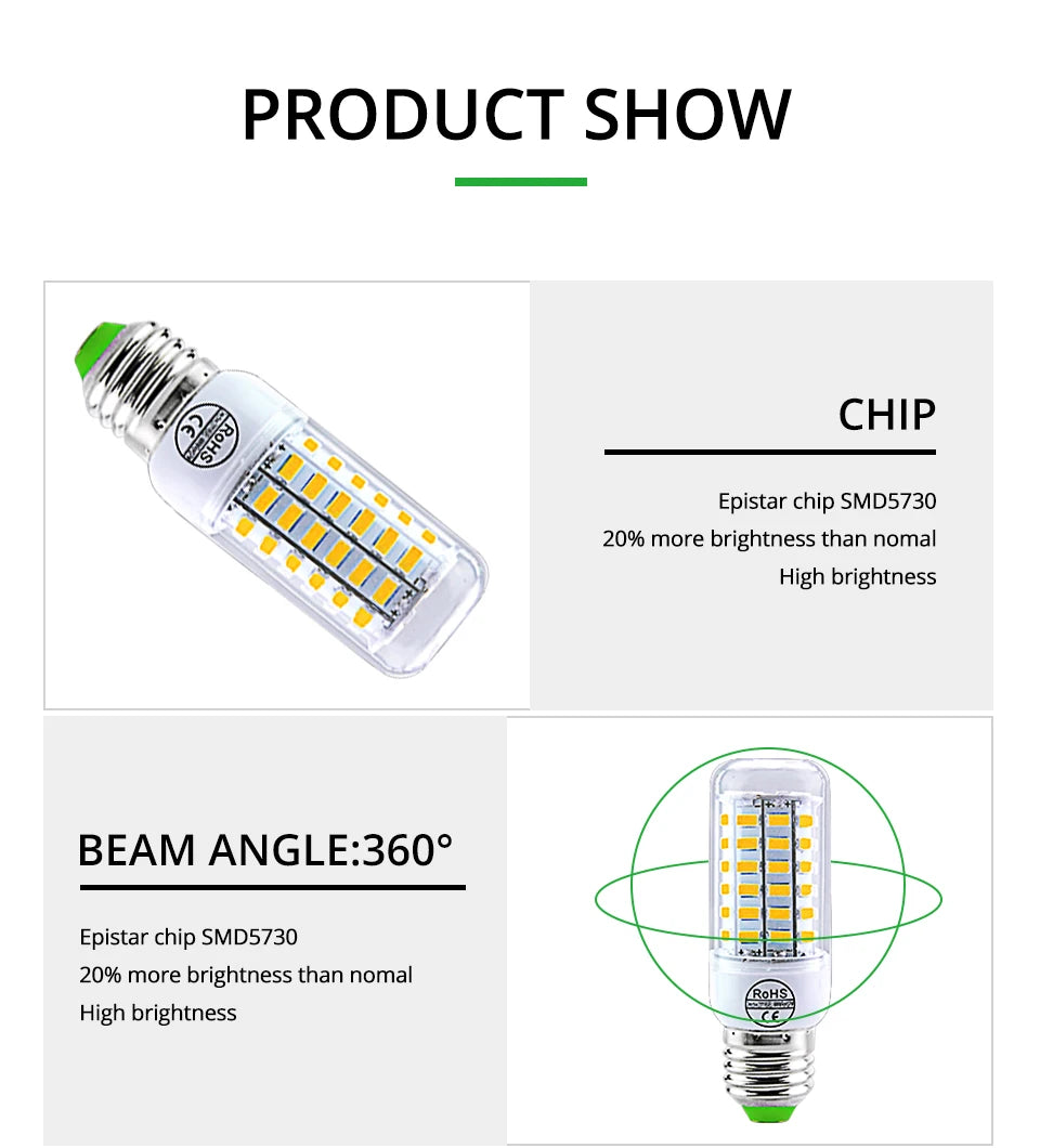 AC 220V E14 E27 LED Lamp SMD 5730 Corn Bulb 24 36 56 72LEDs Lamparas for Home Decoration Ampoule LED Light White Warm White