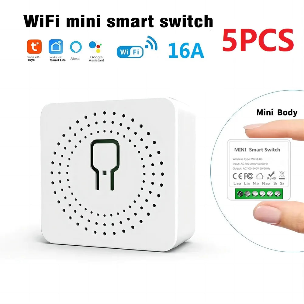 Tuya Mini 16A WiFi Switch Smart Life App 2 Way Control Smart Home Automation Module Interruptor Work for Alexa Google Home