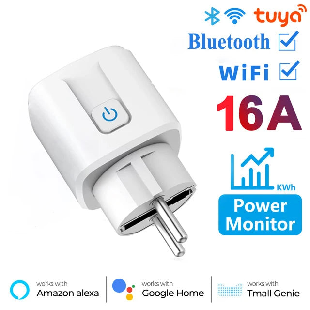 Smart Socket EU 16A/20A AC100-240V Wifi Smart Plug Power Outlet, Alexa Google Home Voice Control, For Tuya Smart Life APP