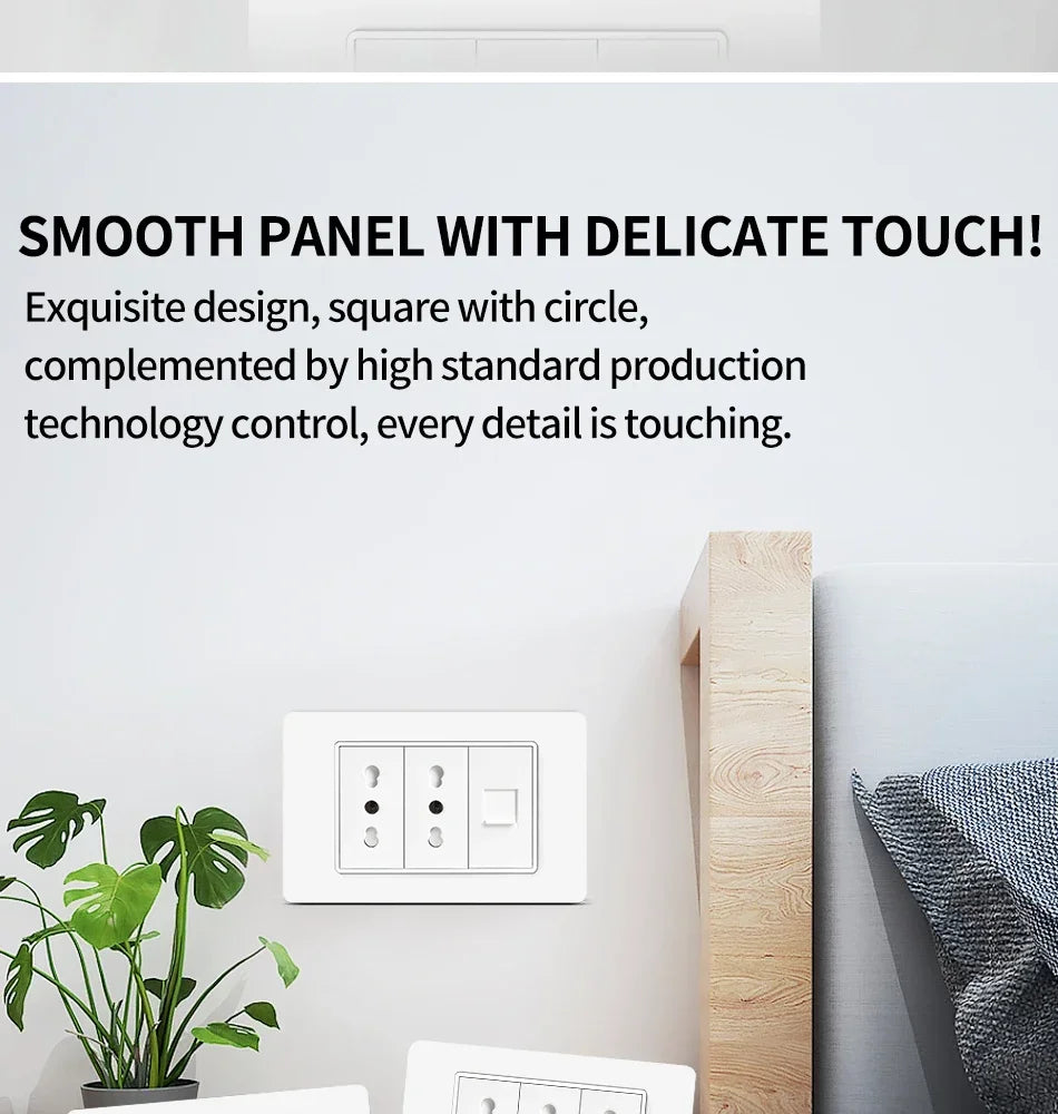 118 PC Plastic Panel Socket USB Type-C 20W Fast Charging Italy Chile Smart Wall Outlet Plug White Light Switch Home Office