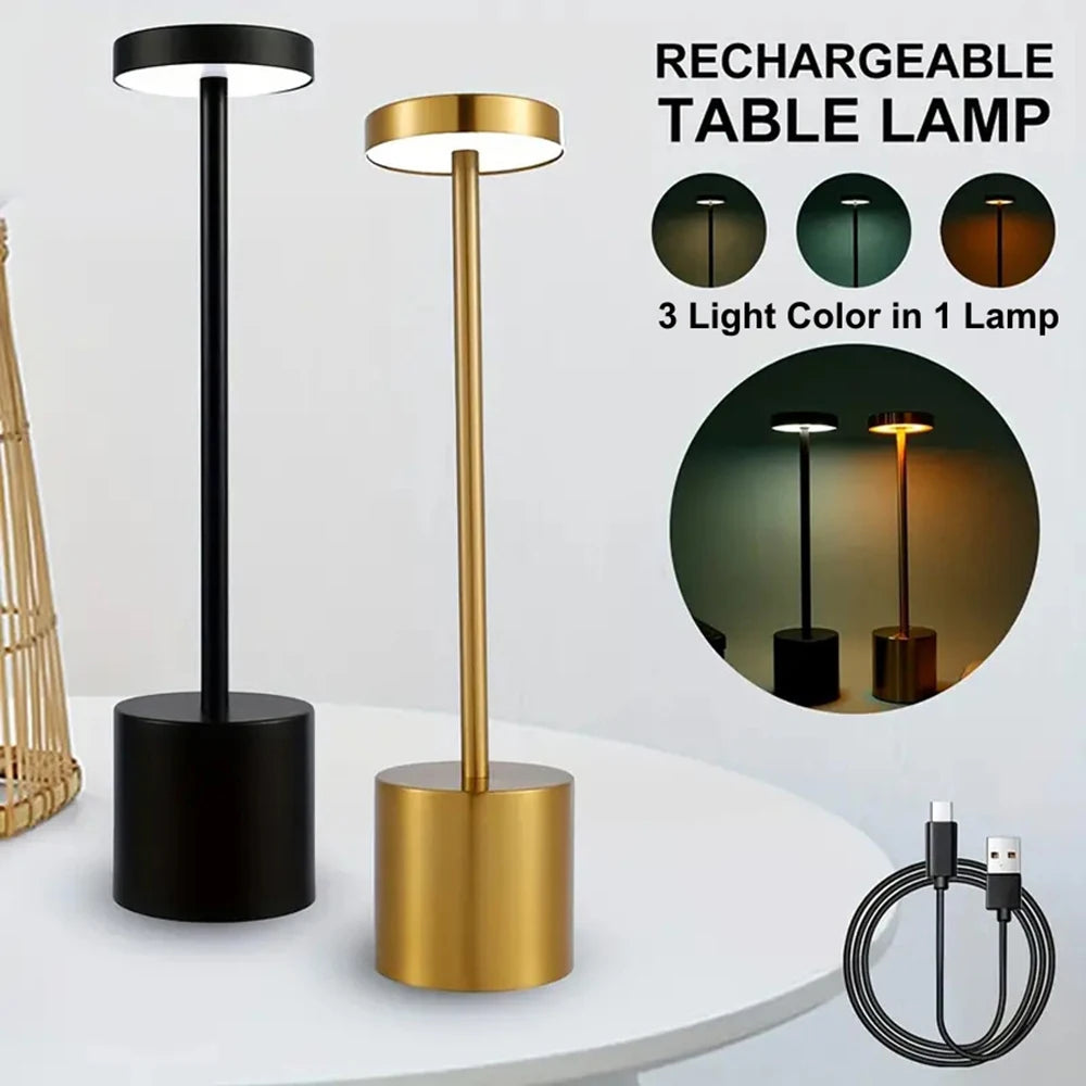 LED Metal Desk Lamp 3-Color Touch Control Adjustable Brightness USB Rechargeable Portable  Bedroom Living Room Bar Decoration