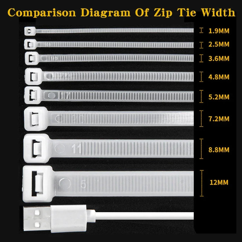500/1000PCS Plastic Nylon Cable Ties Self-locking Cord Ties Straps Adjustable Cables Fastening Loop Home Office Wire Zip Ties