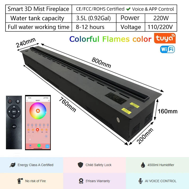 Smart Home 3D Atomized fireplace Decoration With Colorful Flame Decorative fire Mist Intelligent Electric Water Vapor fireplace