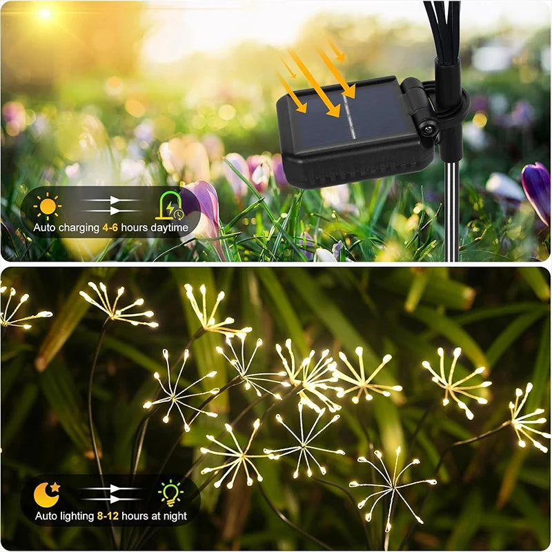 Solar Garden Light, Swaying Starburst Lights, Waterproof Outdoor Lamp, Yard Patio Pathway Decoration Warm White