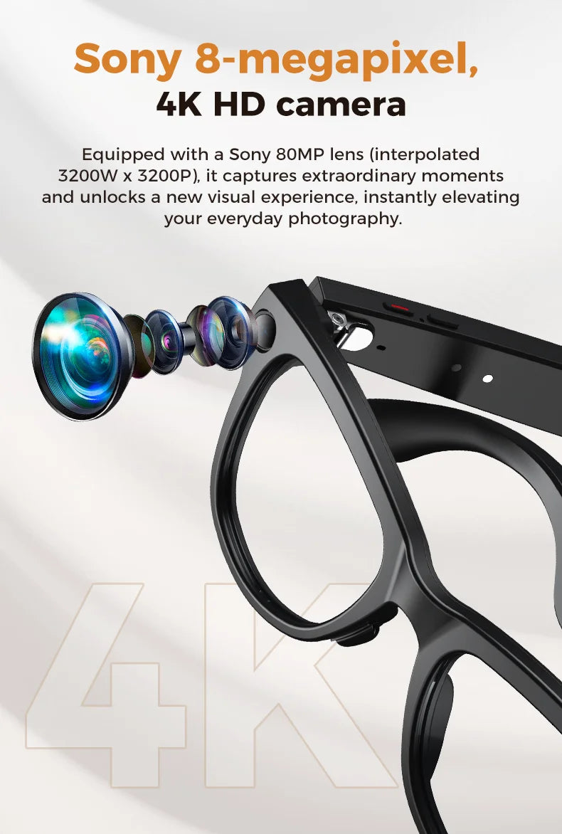 2026 New 3600mAh Large Capacity Smart Glasses 800W Pixel Anti-shake Camera 120+Language Translation Video Recording Call Glasses