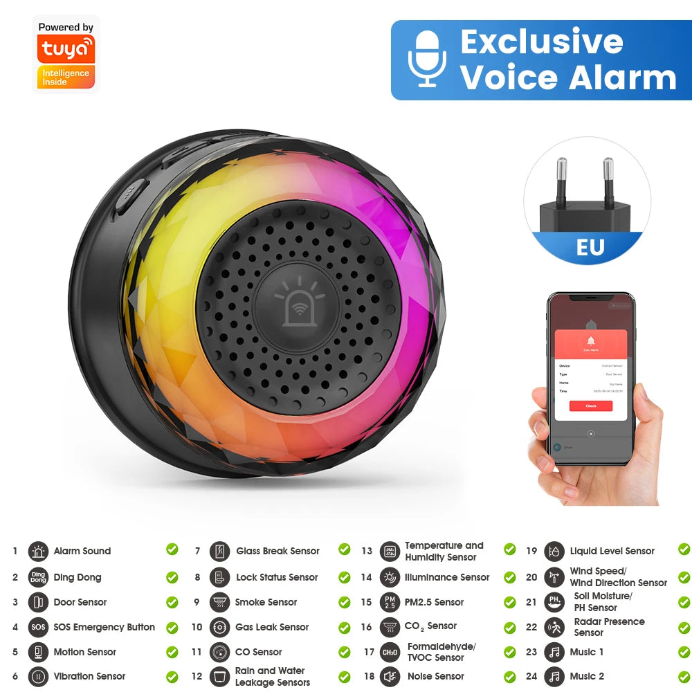 Home Security Smart Siren WiFi Sound Light Alarm Tuya Smart Life APP Support Vibration CO VOC PIR Human Motion Detection Sensor