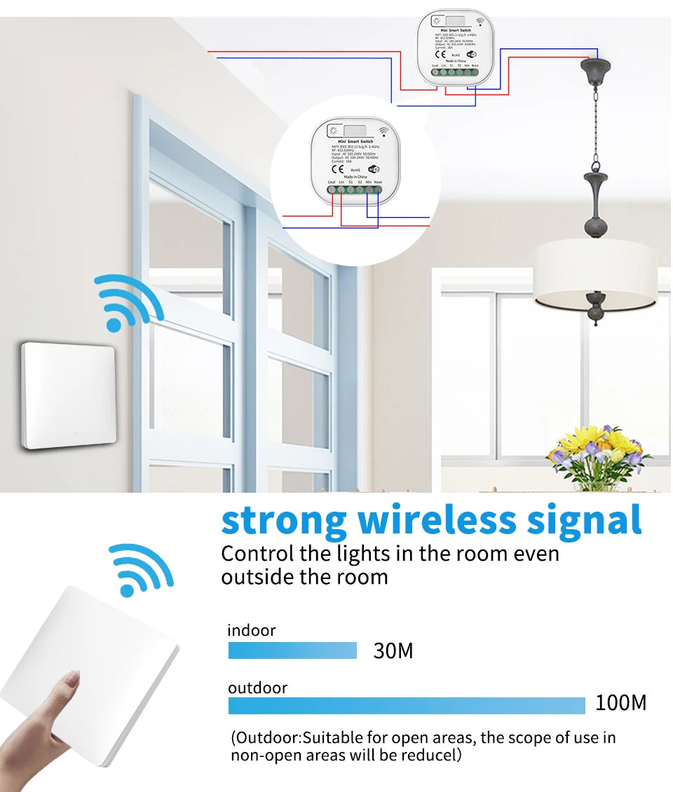 RF433 Self-Powered Wireless Light Switch, Kinetic No Battery,16A Relay, Retrofitting Easy Installation for Home Garage Garden