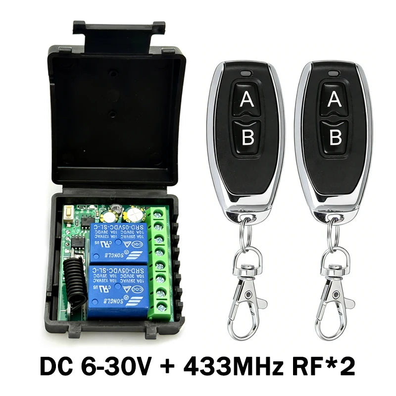 433MHz RF Wireless Remote Control Switch 6-30V 85-250V 2CH Relay Receiver For Door Electromagnetic lock Motors Lighting DIY etc