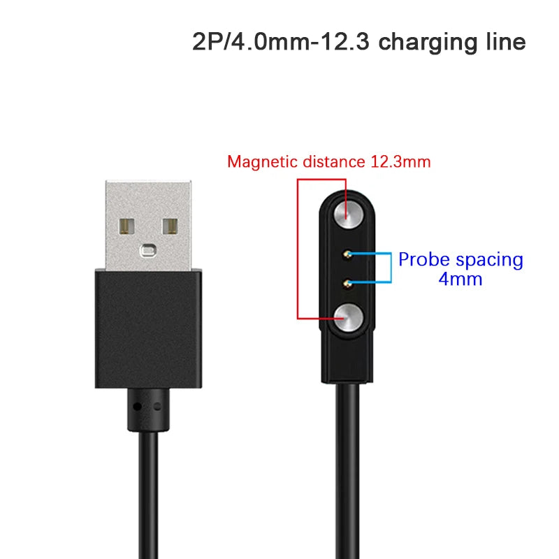 2 Pin Strong Magnetic USB Charge Cable Black/White Universal Smart Watch Charging Line Cord Rope Compatible With Various Devices