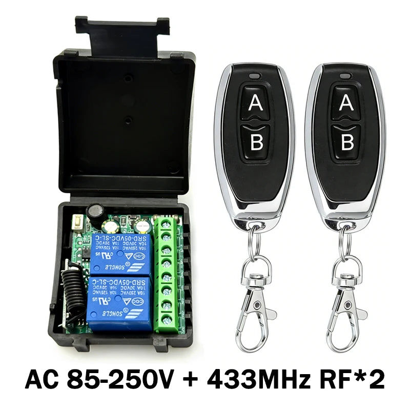 DC 6-30V and AC 85-250V 433MHz RF Wireless Remote Control Switch 2CH Receiver Relay For Garage Door Gate Motors Curtain Lighting