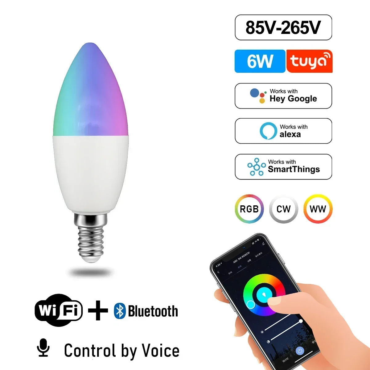 RGB Smart LED Bulb Dimmable Tuya Gu10 C37 A60 T37 E14 E27 B22 Light Wifi Magic Lamp AC 110V 220V Works with Alexa Google Home