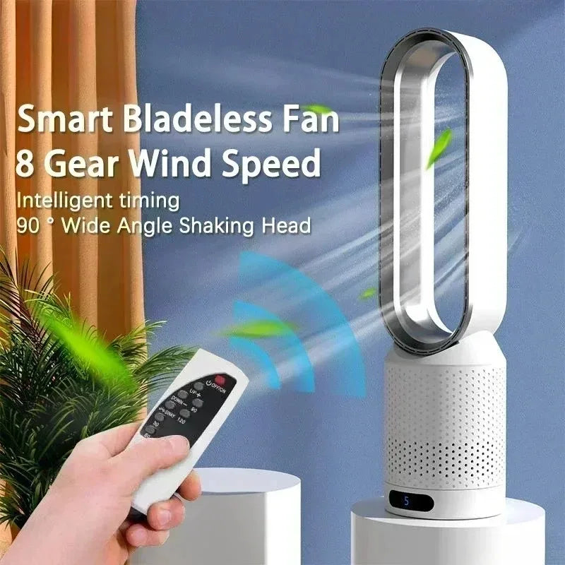 Smart Bladeless Fan with Remote Control 8 Gear Wind Speed Intelligent Timing 90° Oscillating Quiet Cooling Fan for Home Office