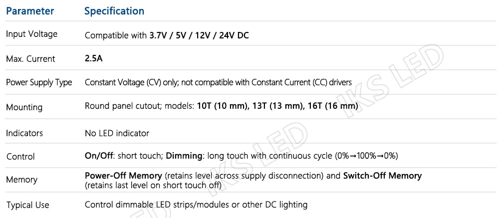10mm 16mm Smart Home Touch Sensor Button Dimmable Controller Switch for DC5V 12V 24V Smart Home Led Tape LED Dimmer Controller