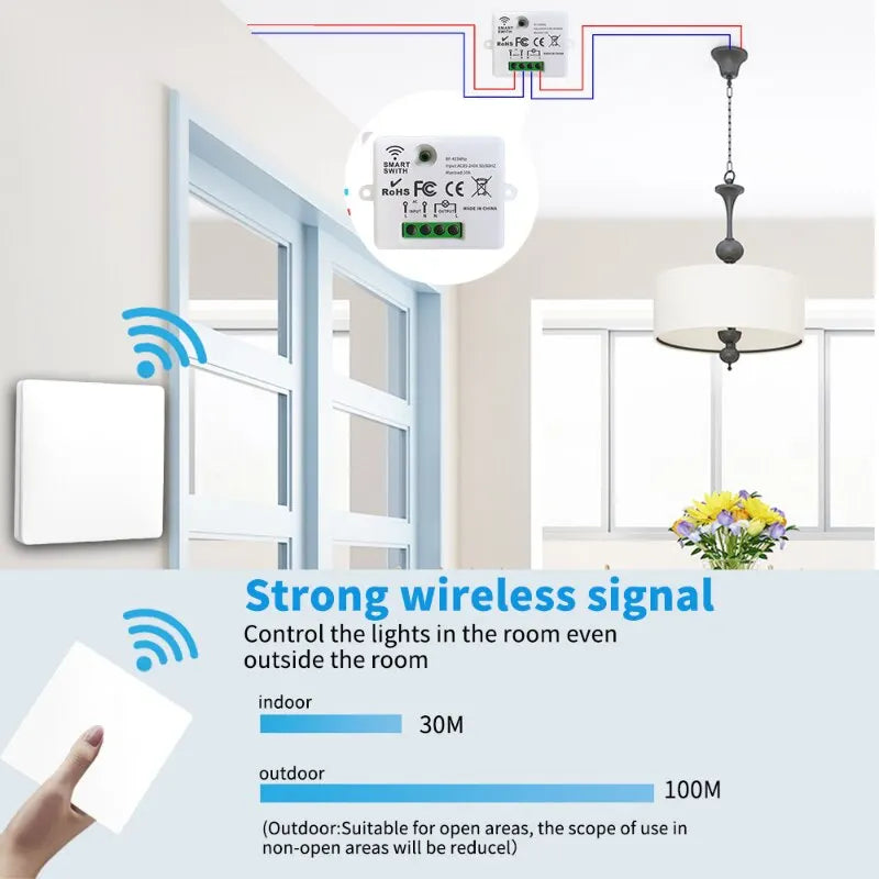 Wireless Light Wall Switch Relay Receiver RF 433Mhz 1/2/3Gang Panel Switch Remote Control Interruptor for LED Lamp 10A 110V 220V