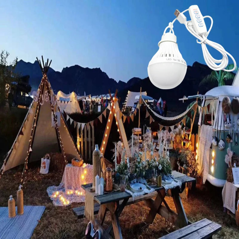 7W Camping LED Light USB Emergency Bulb Hanging Tent Light Barbecue Fishing Repair Outdoor Lamp Equipment Portable Lighting