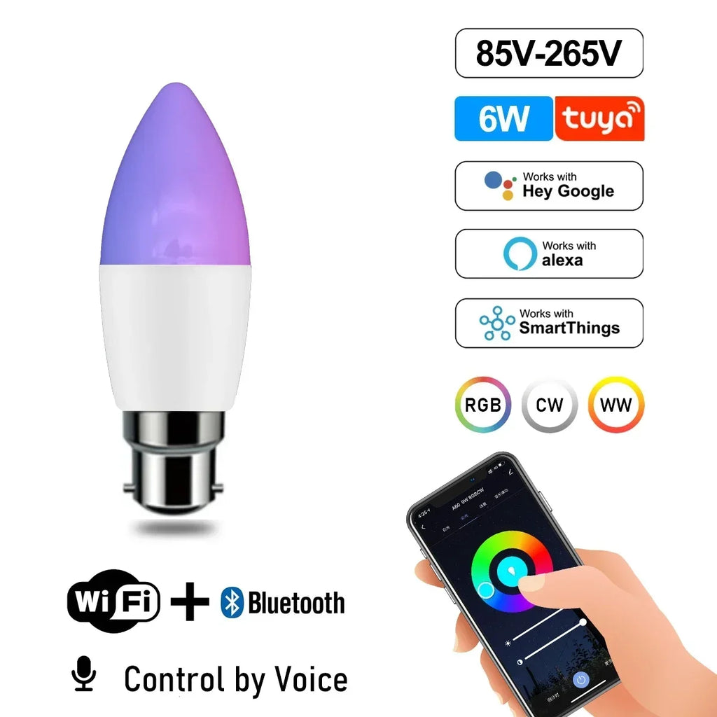 RGB Smart LED Bulb Dimmable Tuya Gu10 C37 A60 T37 E14 E27 B22 Light Wifi Magic Lamp AC 110V 220V Works with Alexa Google Home