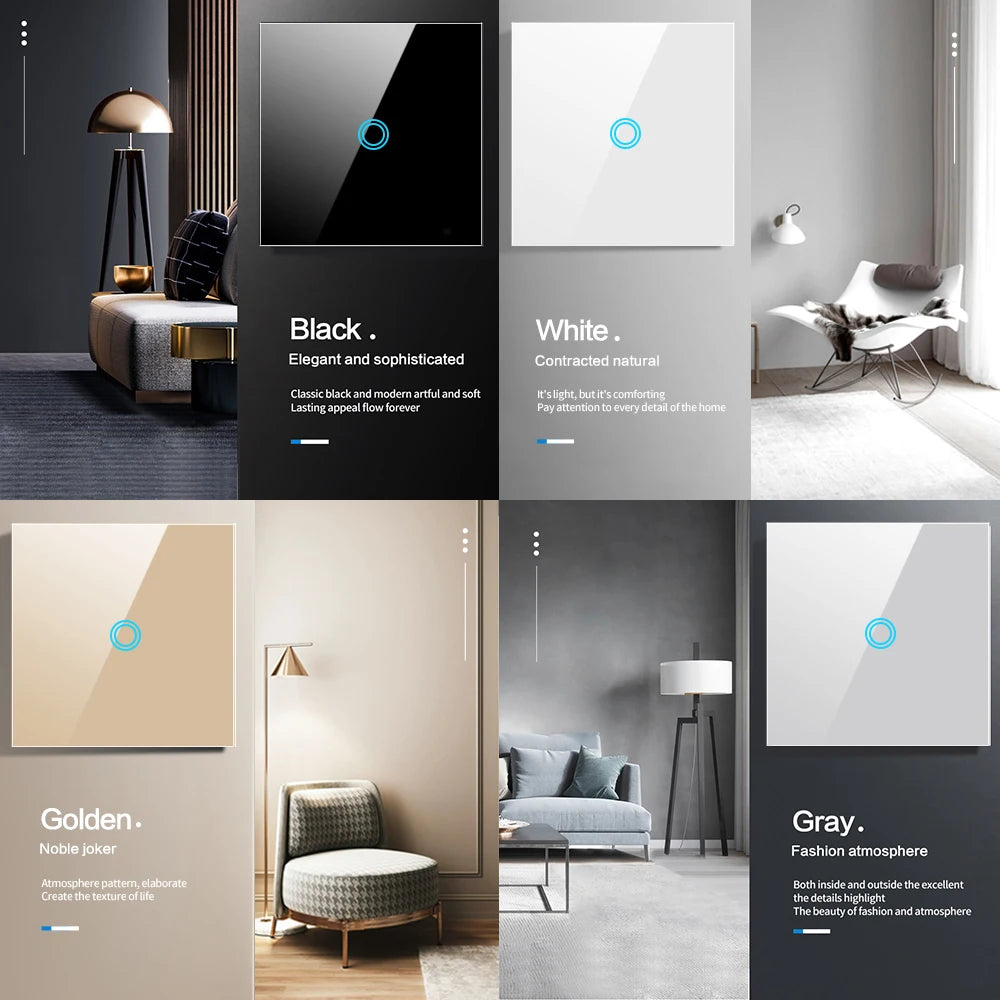 EU Touch Switch LED Crystal Glass Panel Wall Lamp Light Switch 1/2/3 Gang AC100-240V LED Sensor Switches Interruttor