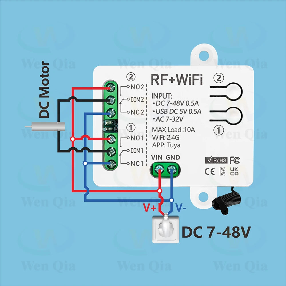 2CH Smart Light Switch Tuya,WiFi & RF Remote Control Module,USB 5V DC 12V 24V 48V,work with Alexa Google Home,for Lamp Fan Motor