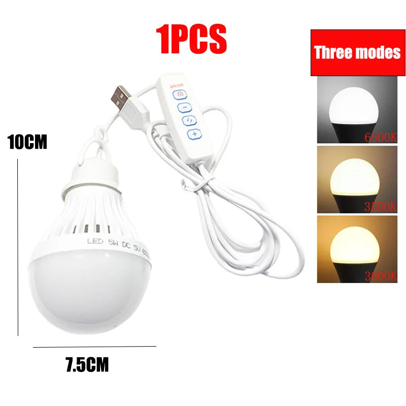 3/5/7W USB Lamp Bulb 5V Emergency Light Lamp LED USB Rechargeable Portable Camping Lantern For Outdoor Camping Tent Lighting