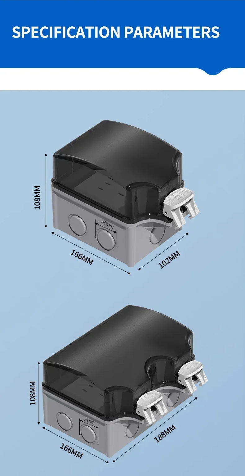 EU Socket IP66 Weather Dustproof Outdoor Plug Wall Socket Outlet Double Socket for Garden Garage Use Waterproof Box