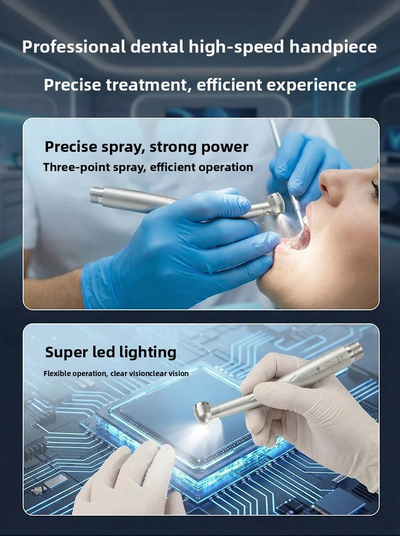 LED Light Dental High Speed Handpiece Ceramic Bearing Cartridge Rotor Push Button Air Turbine Triple Water Spray B2 M4 2/4 Holes