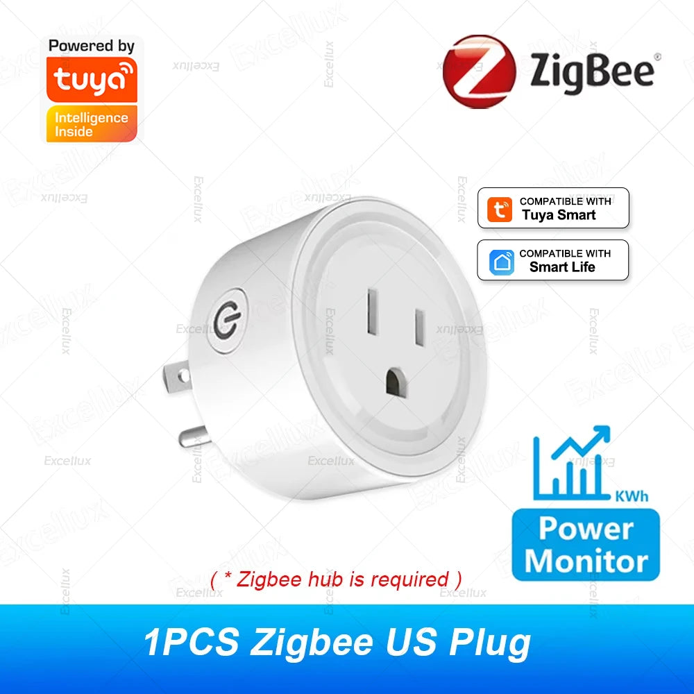 Tuya WiFi Or Zigbee Smart Socket US Plug 16A With Power Monitoring Timing Function WiFi Outlets Works With Alexa Home Assistant