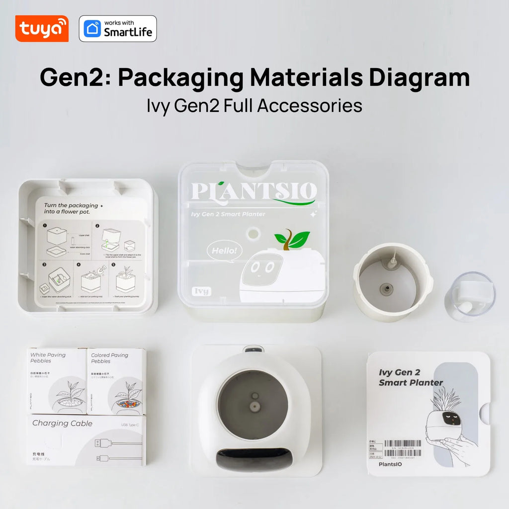 Gen1 Tuya Ivy Smart Planter,Endless Fun Over 49 Rich Expressions,7 smart sensors,AI Chips Make Raising Plants Easy and Fun