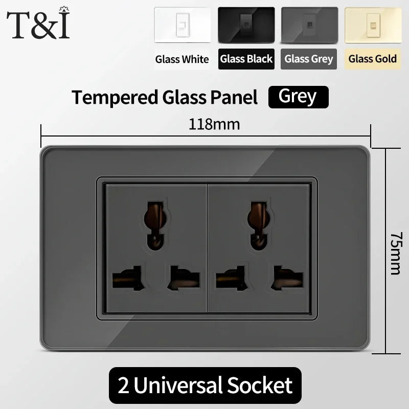 US MexicoSeries Tempered Glass Panel Plate Power Wall Socket USB Type-C Outlet Light Switch 2Way Control Home Office 110V