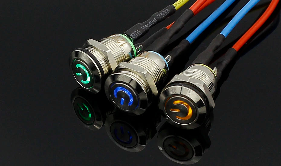 1PC 12mm 3V 5V 12V 220V Angel Eye Aluminum Metal LED Power Push Button Switch Self-reset Metal Switch Normally Open
