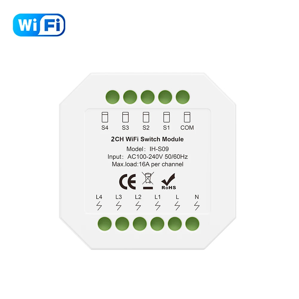 Tuya 16A WiFi Smart Switch Module IH-S09 50.22450.2mm AC100-240V Remote Control Home Automation Switch With Google Assistant