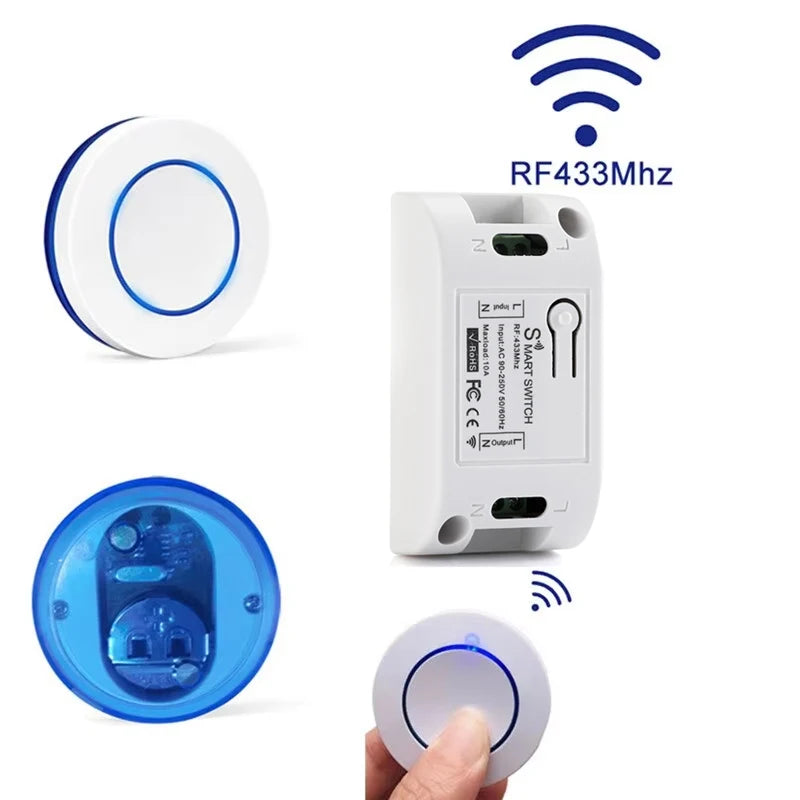 433MHz Wireless Light Switch 10A Relay Breaker Remote Control 220V 110V Mini Round Button Wall Switch for Home LED Lamp