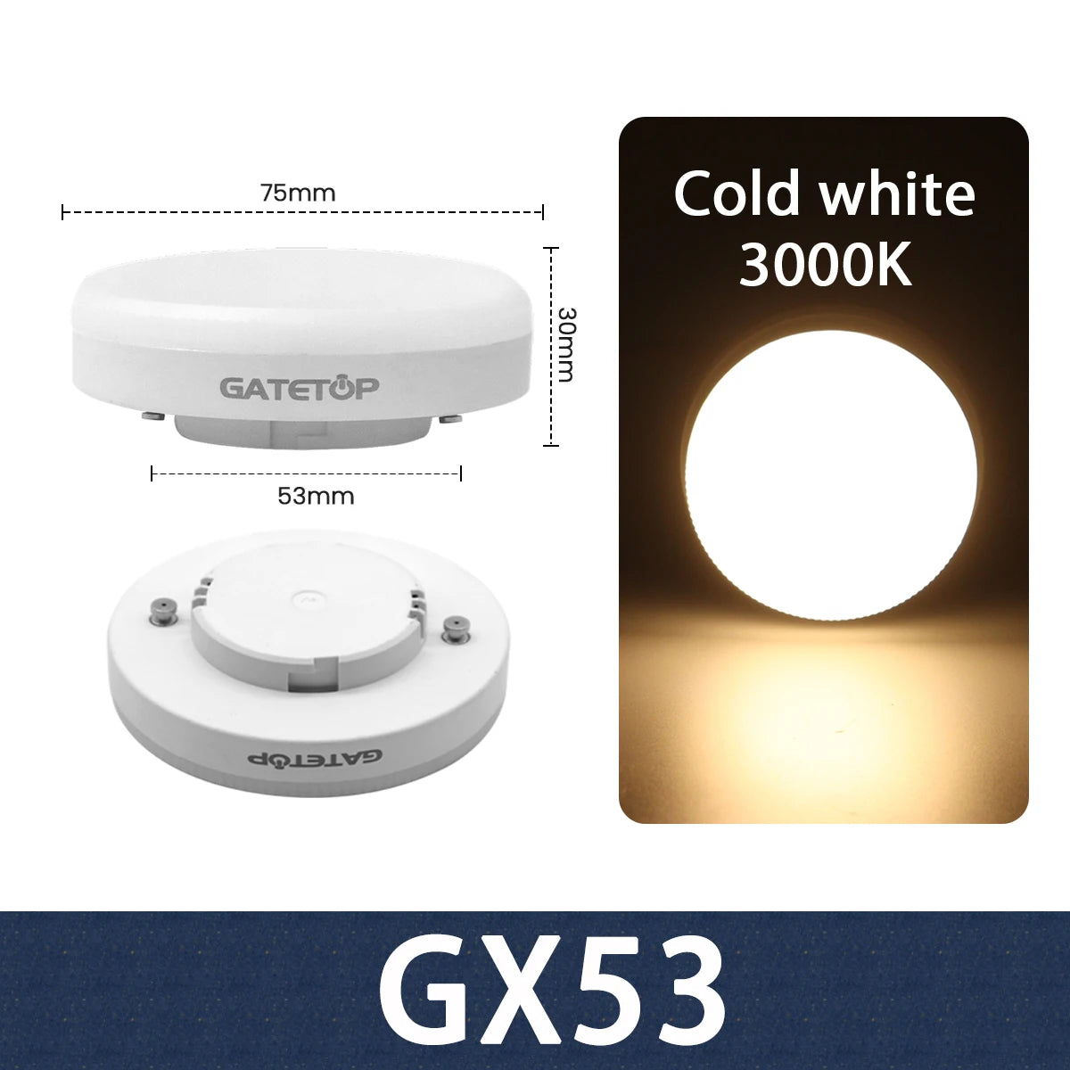 1-10 Pack GX53 LED Bulb 5W 15W Reflector, 60W Equivalent, Disc Frosted Puck, RA80 Warm White 2700K, Retrofit The GX53 Fittings
