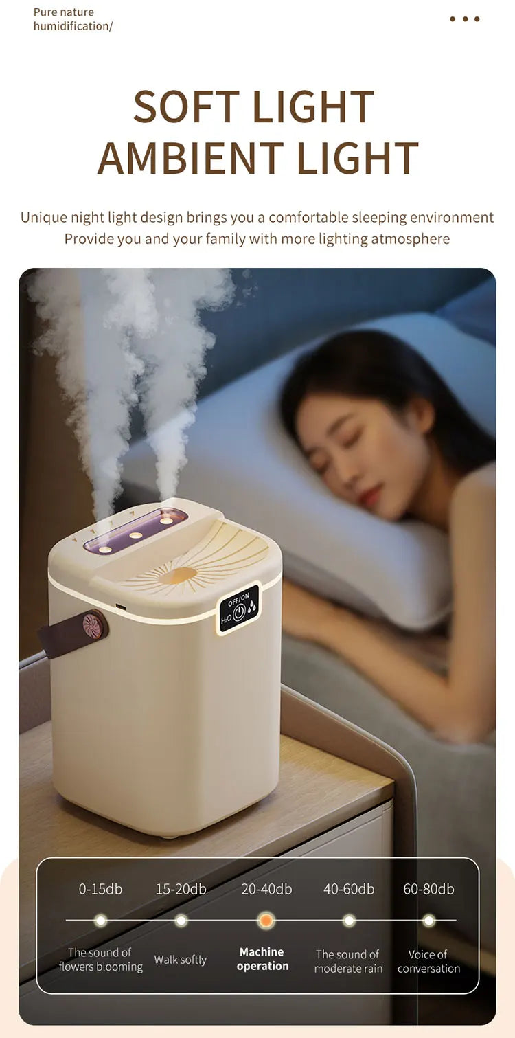 TINSOL 2L Large-Capacity Humidifier with Triple Nozzles and Night Light, Type-C Port, Air Purifier for Bedrooms and Living Rooms