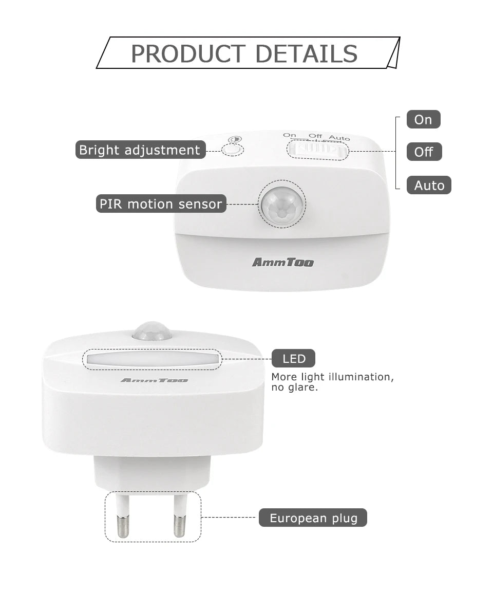 US European Plug LED Night Light PIR Motion Sensor Light Smart Lamp 110V 220V AAA Battery For Bedroom Bathroom Corridor Closet