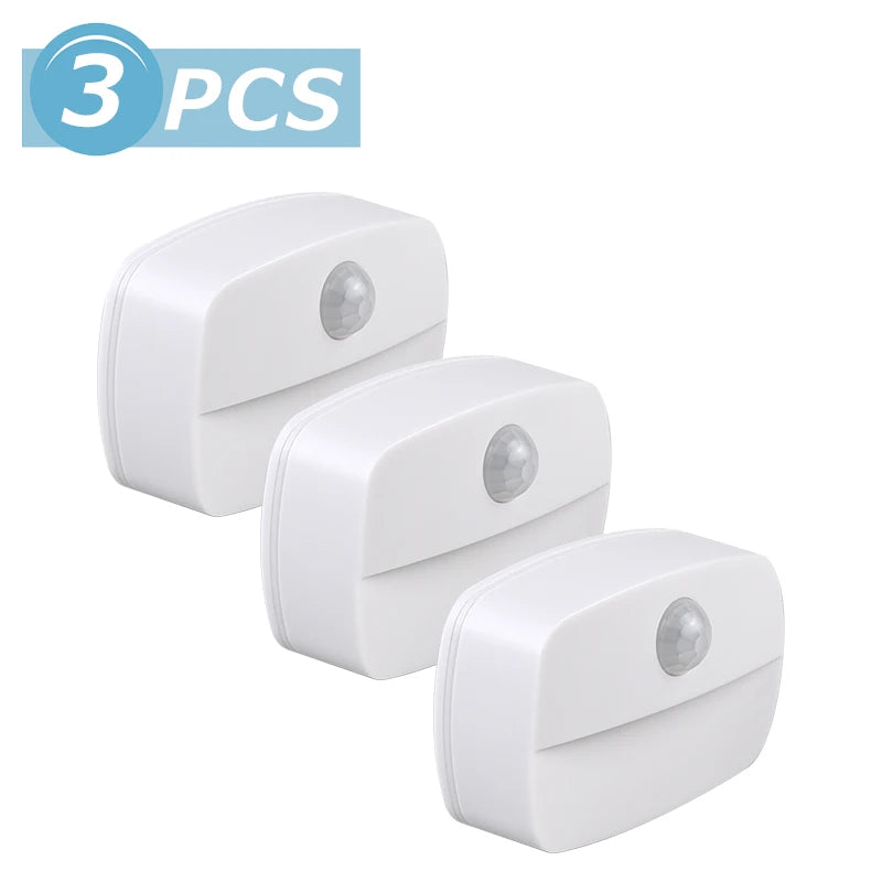 Wireless LED Motion Sensor Night Light Plug In Motion Detector Bedroom Staircase Closet Bedside Night Lamp 220V Battery Powered