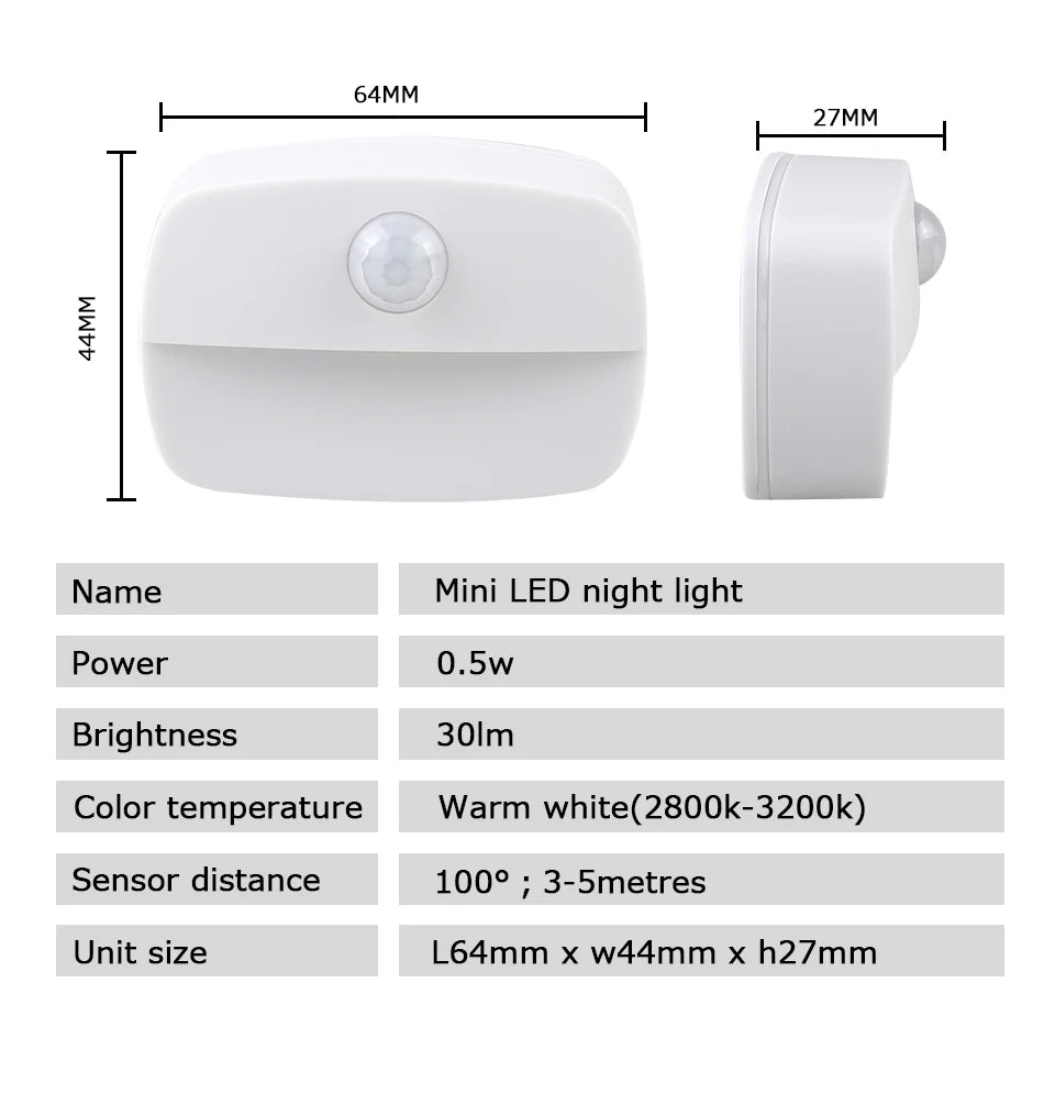 US European Plug LED Night Light PIR Motion Sensor Light Smart Lamp 110V 220V AAA Battery For Bedroom Bathroom Corridor Closet