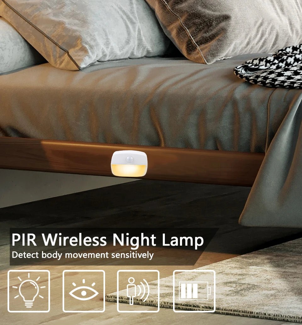 US European Plug LED Night Light PIR Motion Sensor Light Smart Lamp 110V 220V AAA Battery For Bedroom Bathroom Corridor Closet